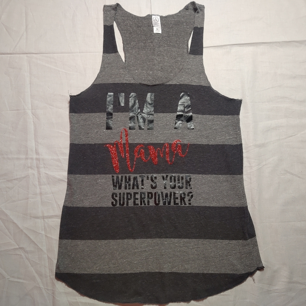 Alternative Apparel Tank Top Women's Medium Grey Stripe Mama Shirt Round Neck